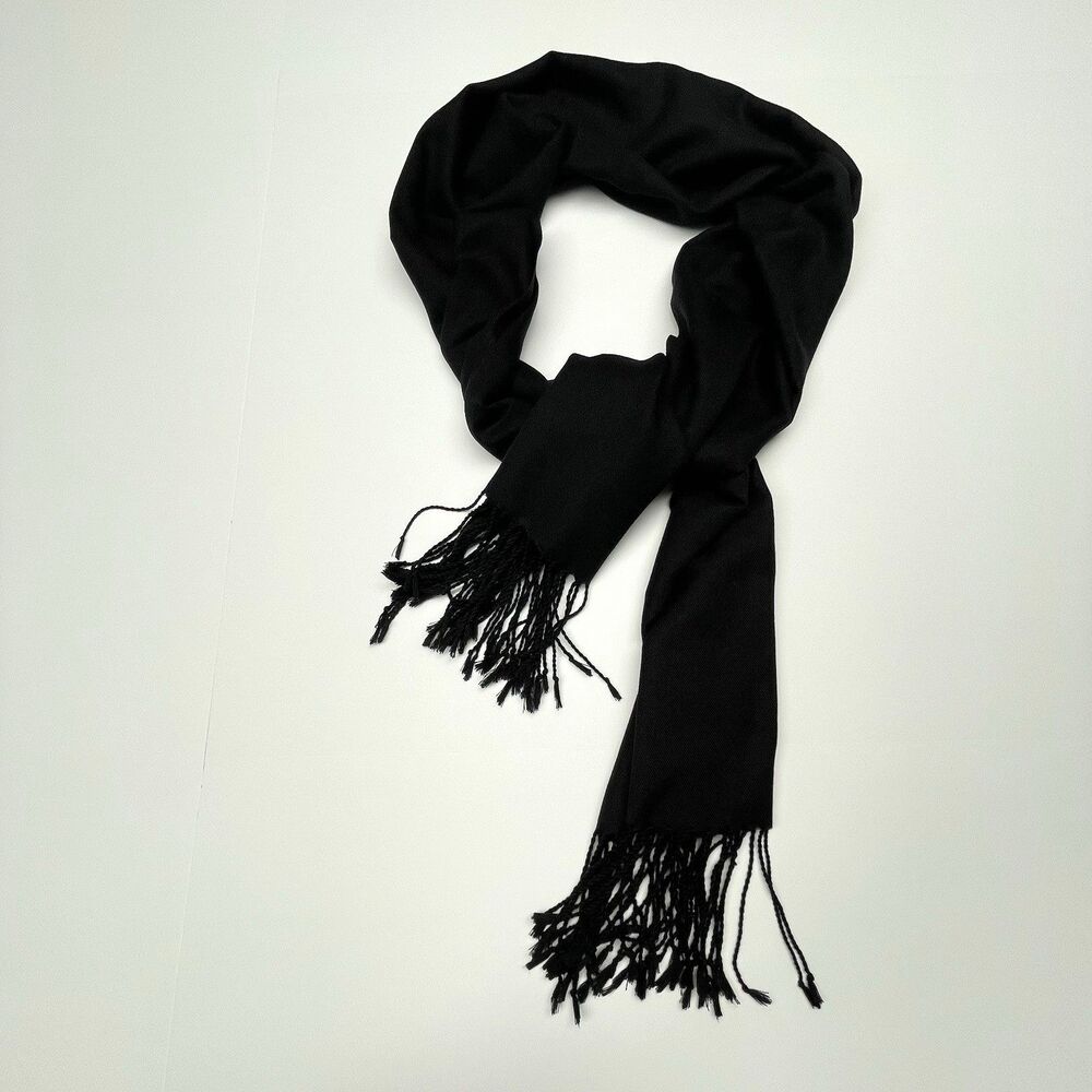 PASHIMA The Original Scarf Shawl Wrap Black Silk & Cashmere Fringe Women's